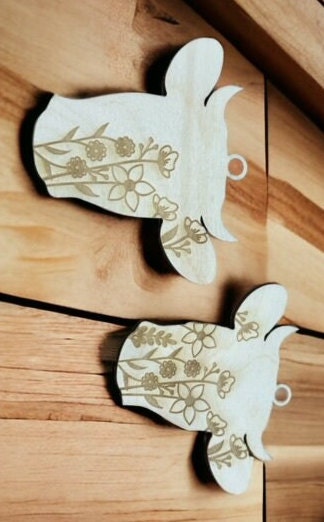 Unfinished DIY Floral Cow Car Charm, Floral Cow Charm, Floral Car Charms, DIY Floral Cow Car Charm, Cow Charm, Wooden Charm