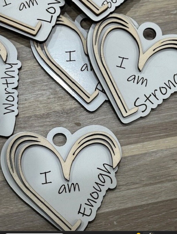 Inspirational Car Charms, Inspirational Charm, Bag Charms, Unfinished, Wooden Charms, Strong, Enough, Unfinished, DIY, Blank Charm