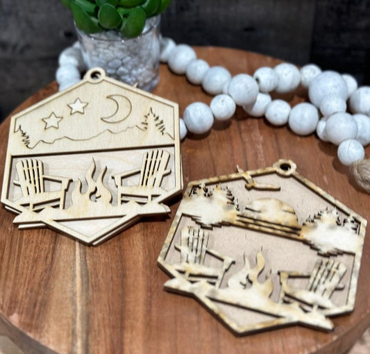 Campfire Unfinished DIY Car charms, Ornament DIY, Campfire and Wilderness, DIY, Outdoor car charm, Unfinished Car Charm, Unfinished