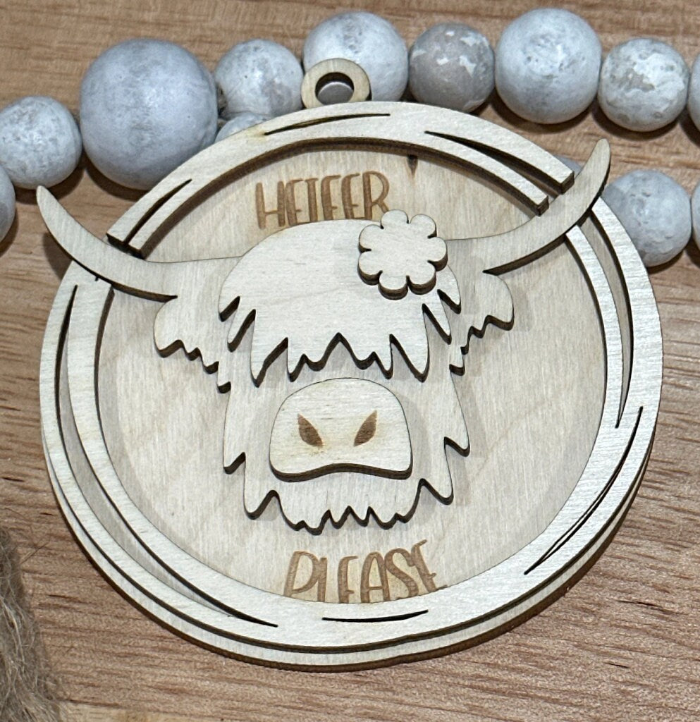 Highlander Cow DIY, Highlander Cow Charm, Cows, Unfinished,Not Today Wooden Car Charms, Unfinished, DIY, Blank Charm