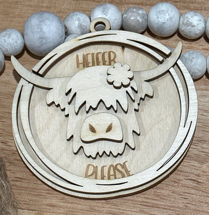 Highlander Cow DIY, Highlander Cow Charm, Cows, Unfinished,Not Today Wooden Car Charms, Unfinished, DIY, Blank Charm