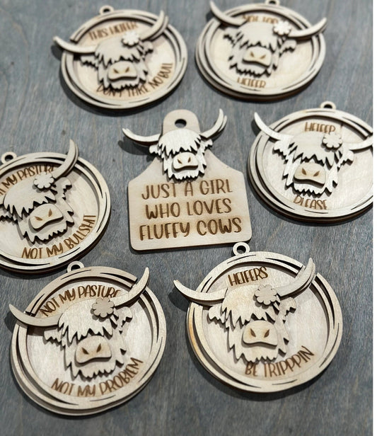 Highlander Cow DIY, Highlander Cow Charm, Cows, Unfinished,Not Today Wooden Car Charms, Unfinished, DIY, Blank Charm