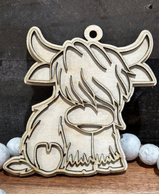 DIY Highland Cow Silhouette, Cow, Unfinished, Wooden Car Charms, Unfinished, DIY, Blank Charm, Unfinished Cow Charm, Wooden Charm