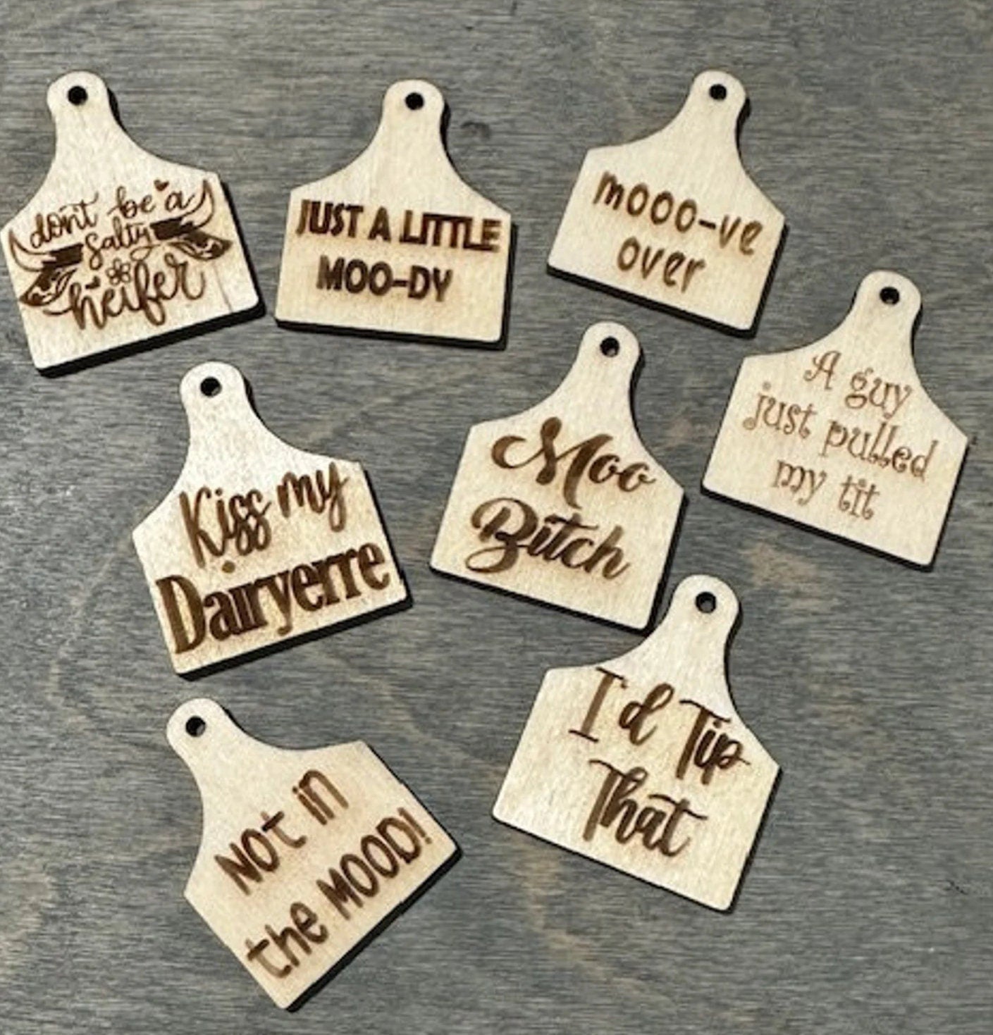 25 pcs, Snarky Small Cow Tags, DIY Cow Tag Embellishments, Car Charm Accents, Cow Tag Ornaments