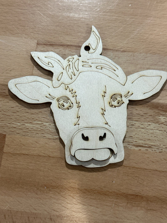 DIY Jersey Cow Car Charm, Macrame Farm Cow Head, Unfinished Cow Charm, Milk Cow Car Decor, Unfinished Wooden Car Charm, Cow Car Accessory