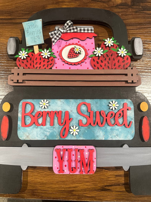 Berry Sweet Interchangeable Farmhouse Truck Insert, Seasonal Truck, Truck Kit, Interchangeable DIY Kit, Unfinished KIT, Strawberry, Craft