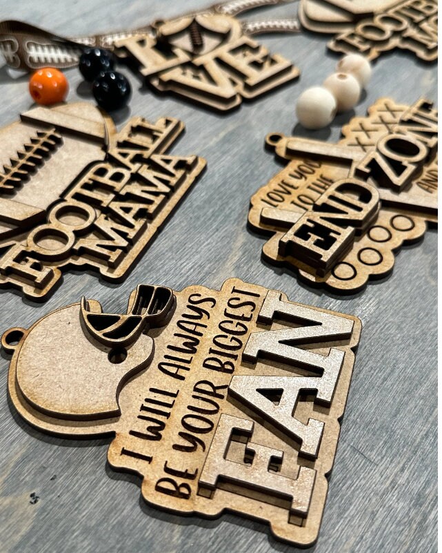 Unfinished DIY Sports Charms, Football Charms Unfinished, Wooden Charms for Crafting, Blank DIY Sports Charm, Customizable Football Charms
