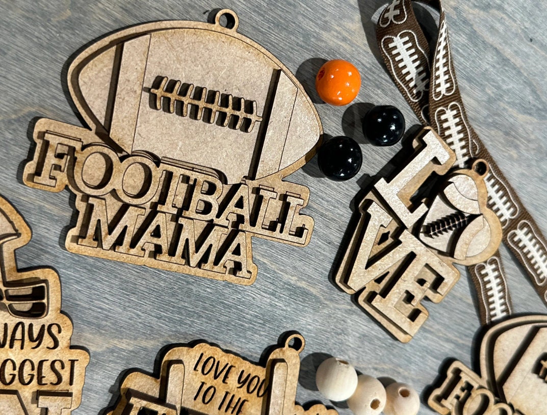 Unfinished DIY Sports Charms, Football Charms Unfinished, Wooden Charms for Crafting, Blank DIY Sports Charm, Customizable Football Charms