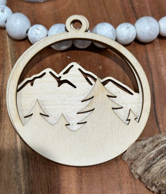 Mountain Charm, Unfinished, Wooden Charms, Mountain and Trees Unfinished, DIY, Blank Ornament, Ornament, DIY, Mount Car Charm