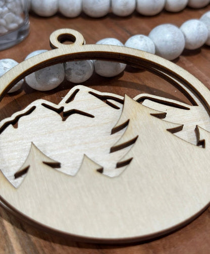 Mountain Charm, Unfinished, Wooden Charms, Mountain and Trees Unfinished, DIY, Blank Ornament, Ornament, DIY, Mount Car Charm