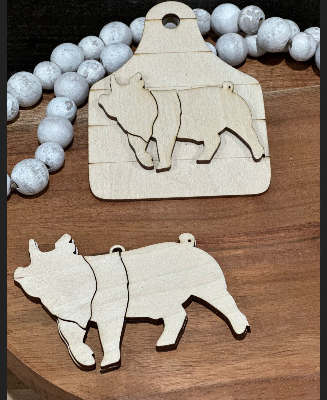 DIY Wooden Pig Charm, Unfinished Car Charm, Blank Pig Craft Charm, Wood Animal Charm for Crafts, DIY Wood Pig Ornament