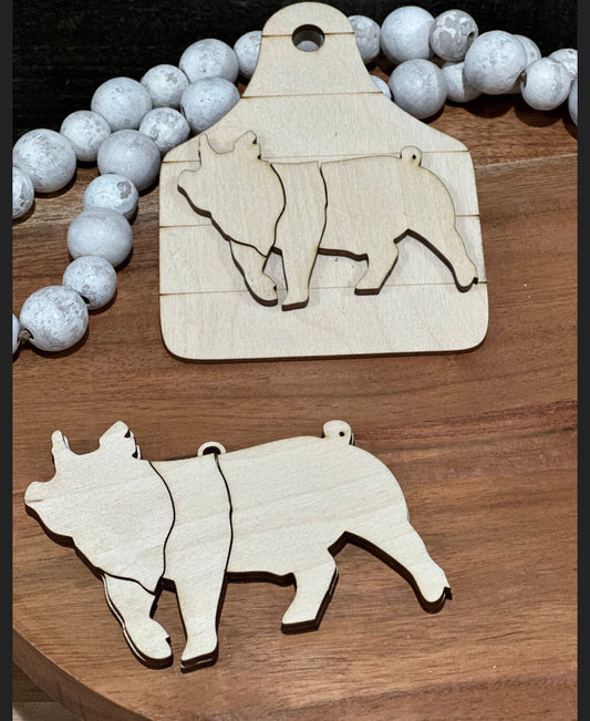 DIY Wooden Pig Charm, Unfinished Car Charm, Blank Pig Craft Charm, Wood Animal Charm for Crafts, DIY Wood Pig Ornament