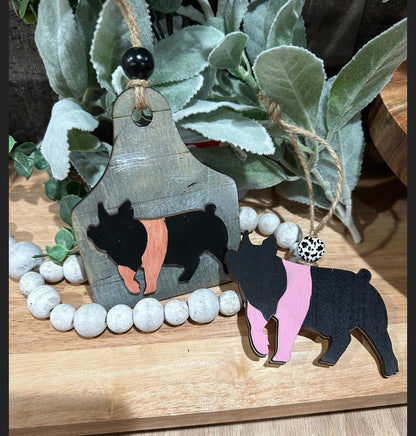 DIY Wooden Pig Charm, Unfinished Car Charm, Blank Pig Craft Charm, Wood Animal Charm for Crafts, DIY Wood Pig Ornament