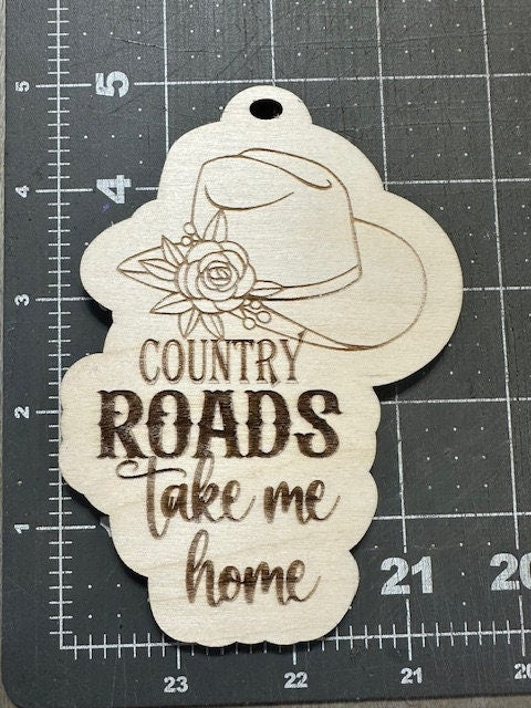 Country Roads Charm, Unfinished, Cowboy Hat Ornament, Wooden Ornament, DIY Country Charm, Rustic Farmhouse Decor, Unfinished Ornament