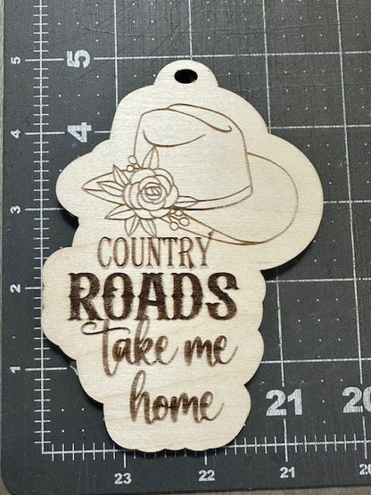 Country Roads Charm, Unfinished, Cowboy Hat Ornament, Wooden Ornament, DIY Country Charm, Rustic Farmhouse Decor, Unfinished Ornament