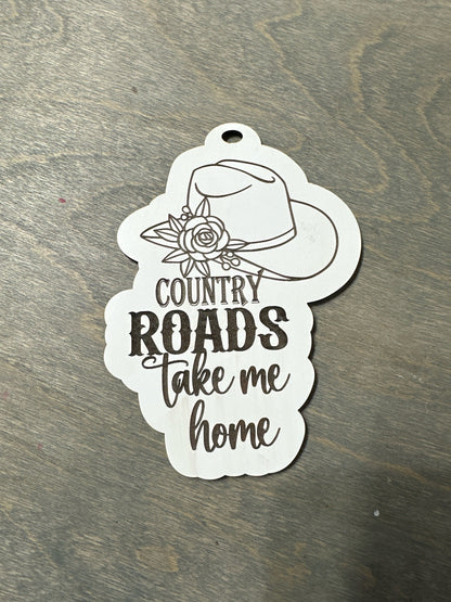 Country Roads Charm, Unfinished, Cowboy Hat Ornament, Wooden Ornament, DIY Country Charm, Rustic Farmhouse Decor, Unfinished Ornament