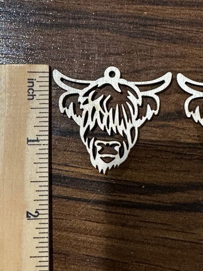 DIY Unfinished Highland Cow Earrings, Wooden Western Earrings, Blank Wood Cut Cow Earrings, DIY Craft Jewelry