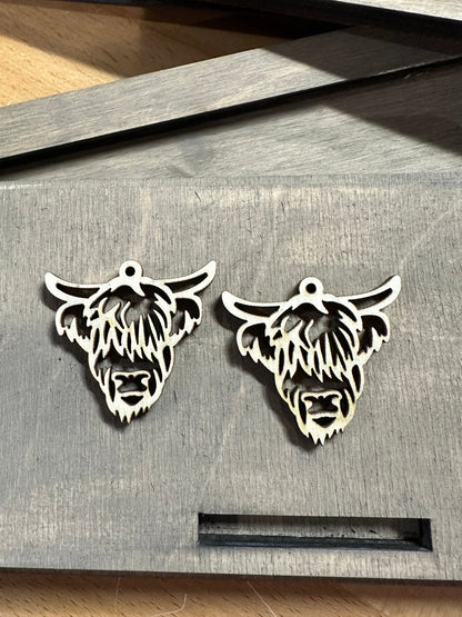 DIY Unfinished Highland Cow Earrings, Wooden Western Earrings, Blank Wood Cut Cow Earrings, DIY Craft Jewelry