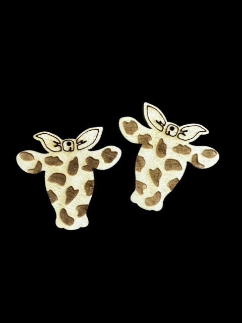 Cow with bow Earring DIY Unfinished, Leopard Cow Unfinished, Wooden Earrings, Unfinished, DIY, DIY Western, Earrings, Wood Cow, Earring