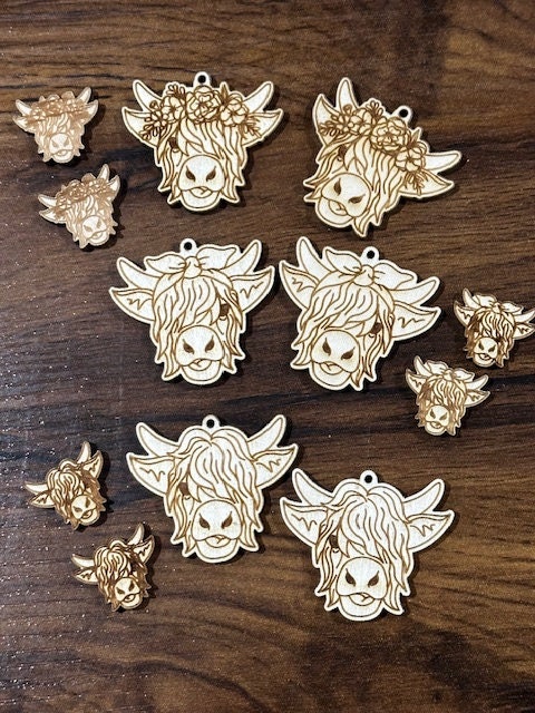Highland Cow Earrings DIY, Unfinished Wooden Earrings, with Bow and Flowers, DIY Craft, Cow Earrings, Unfinished Wood Earring Blank