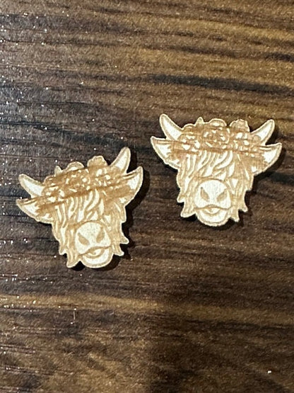 Highland Cow Earrings DIY, Unfinished Wooden Earrings, with Bow and Flowers, DIY Craft, Cow Earrings, Unfinished Wood Earring Blank