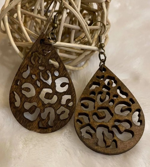 Leopard earrings, DIY, unfinished, wooden earrings, blank, leopard charm, wood cut-out, earrings project, unfinished, laser cut