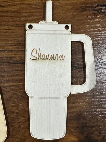 DIY Stanley Charm, Unfinished Stanley Wooden Ornament, Personalized Car Charm, Custom Stanley Decoration