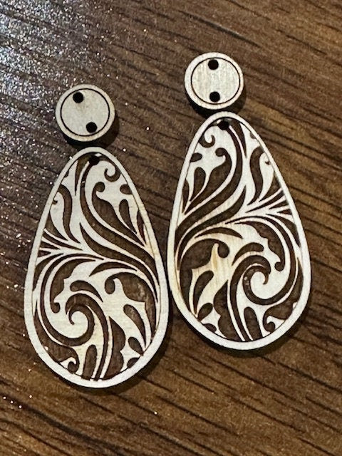 Damask Swirl Earring DIY, Unfinished Wooden Earrings, Flower Wood Cut Design, DIY Flower Earrings, Unfinished Craft Blanks, Wooden Earrings