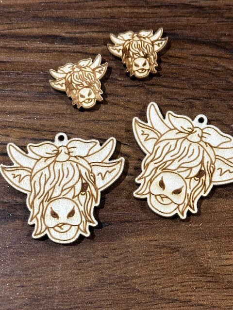 Highland Cow Earrings DIY, Unfinished Wooden Earrings, with Bow and Flowers, DIY Craft, Cow Earrings, Unfinished Wood Earring Blank