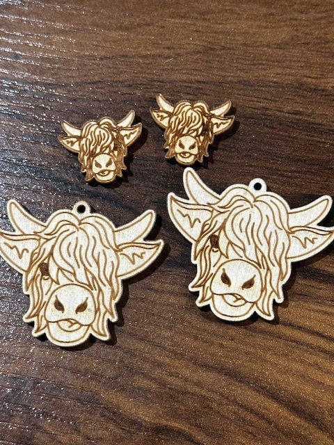 Highland Cow Earrings DIY, Unfinished Wooden Earrings, with Bow and Flowers, DIY Craft, Cow Earrings, Unfinished Wood Earring Blank