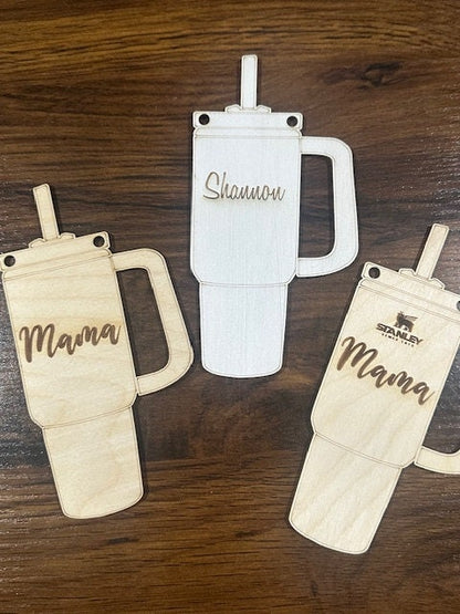DIY Stanley Charm, Unfinished Stanley Wooden Ornament, Personalized Car Charm, Custom Stanley Decoration