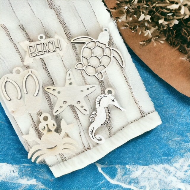 Unfinished DIY Beach Theme Vol 1, Beach Charms Unfinished, Wooden Ornaments, Unfinished, DIY, Blank Charm, Beach