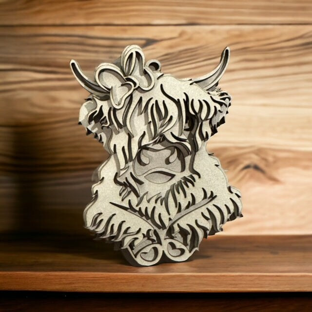 Highland Cow #4 / Cow / Unfinished / Wooden Car Charms / Unfinished / DIY / Blank Charm / Highland Cow / Layered
