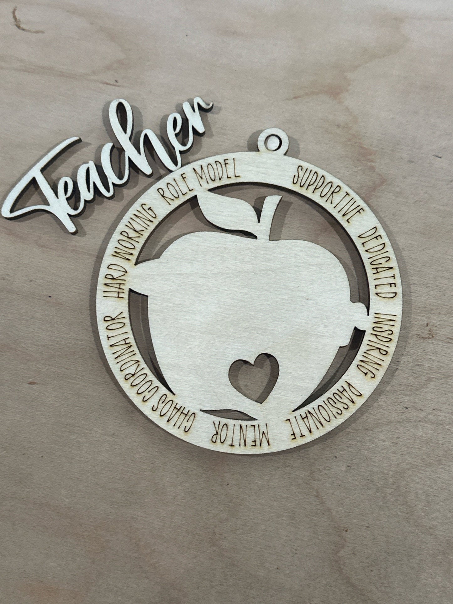 Unfinished DIY Teacher Ornament, Laser Wood Cut, Teacher Apple Ornament, Apple Teacher Ornament, 3D Ornament, Teacher, DIY