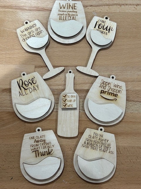 DIY Wine Charm, Unfinished Wooden Car Charms, Blank Wine Ornament, DIY Wine Ornament, Unfinished Charm, Craft Charm, Wooden Wine Decoration