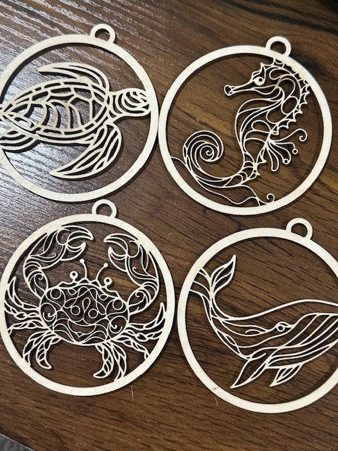 Marine Life Charm DIY / Wooden Car Charms / Unfinished / DIY / Blank Charm / Marine Life design / Marine