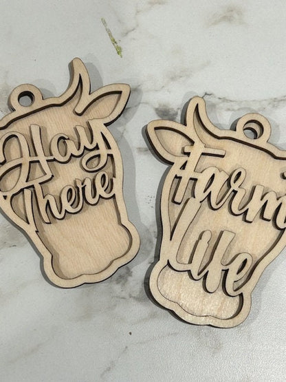 DIY Heifer Cow with Backer / Cows / Unfinished / Wooden Car Charms / Unfinished / DIY / Blank Charm