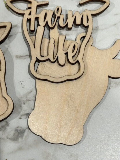 DIY Heifer Cow with Backer / Cows / Unfinished / Wooden Car Charms / Unfinished / DIY / Blank Charm