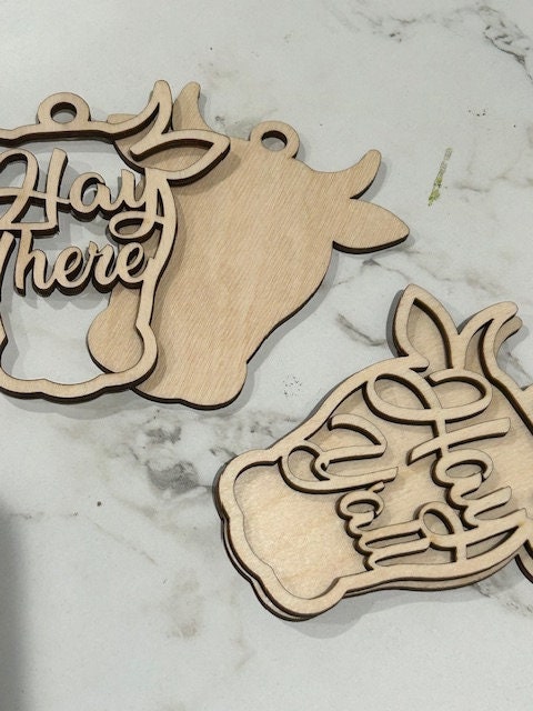 DIY Heifer Cow with Backer / Cows / Unfinished / Wooden Car Charms / Unfinished / DIY / Blank Charm