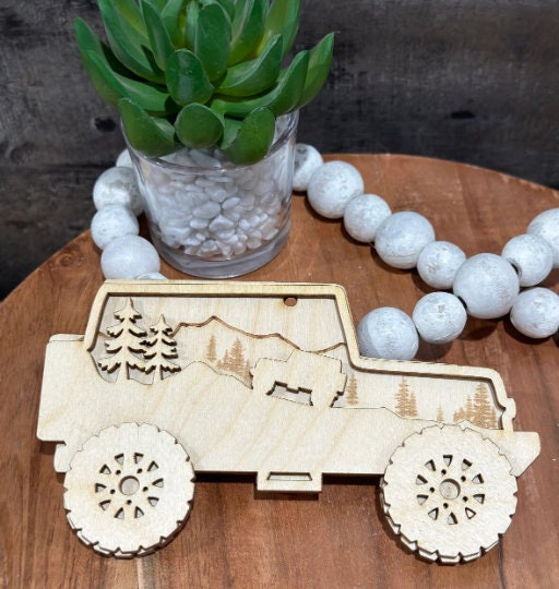DIY Unfinished Off Road Car Charm, Wooden Offroad Charm, Blank Off Road Ornament, DIY Car Accessories, Off Road Ornament