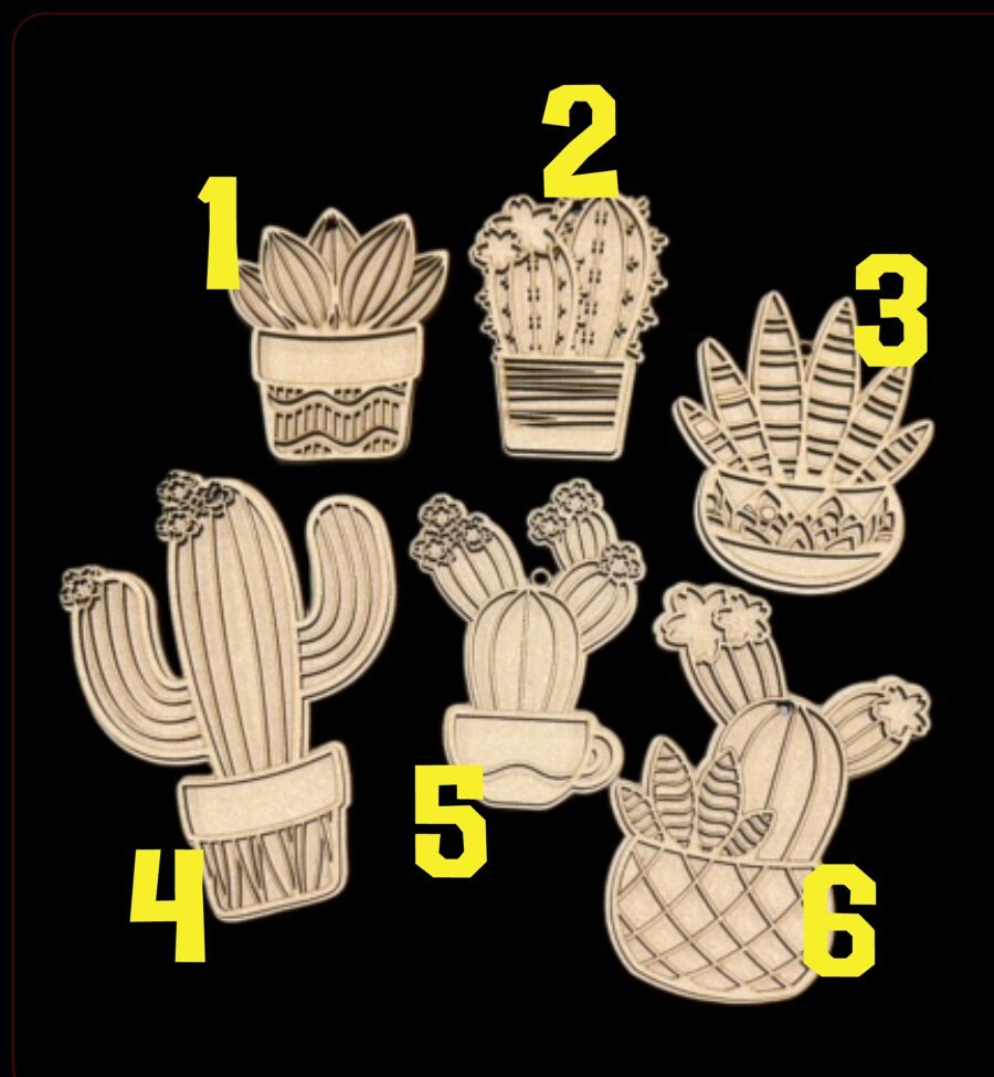 Cactus Unfinished DIY Cactus Charm, Cactus Ornaments, Unfinished, Cactus Wooden Car Charms Unfinished, Unpainted Blank Charm