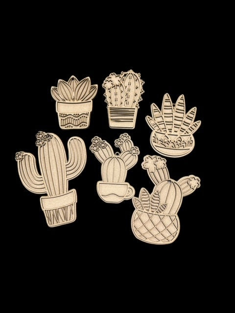 Cactus Unfinished DIY Cactus Charm, Cactus Ornaments, Unfinished, Cactus Wooden Car Charms Unfinished, Unpainted Blank Charm