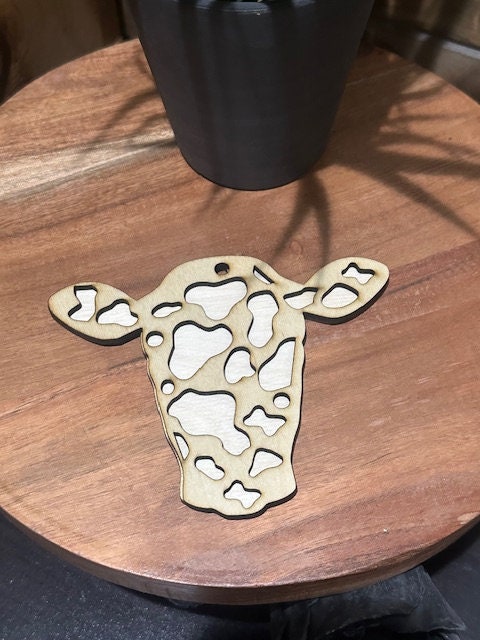 DIY Spotted Cow, No Horns, Wooden Car Charm, Unfinished Charm, Blank Cow Charm, DIY Craft Supply, Cow Door Hanger, Farmhouse Decor