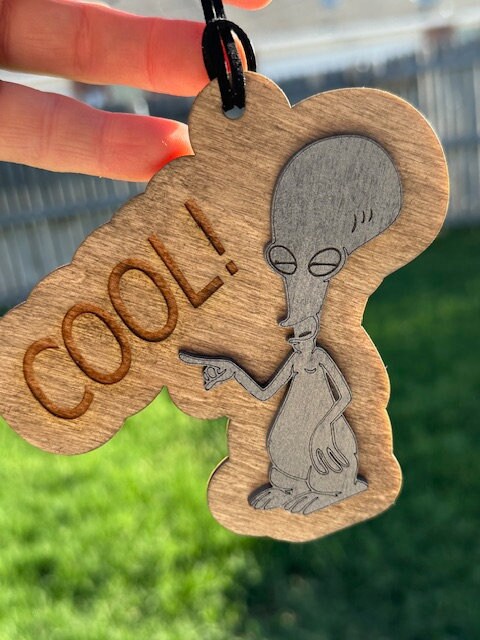 Alien Infused Car Charm / Roger Smelly Charm /Cool Scented Infused / Wooden Ornaments / Scented Wooden Car Charm