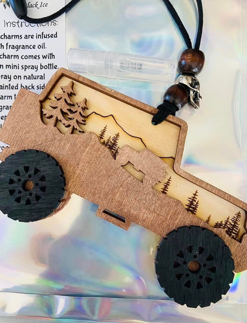 Off Road Infused Car Charm / Off Road Charm / Fire Dept Scented Infused / Wooden Ornaments / Scented Wooden Car Charm