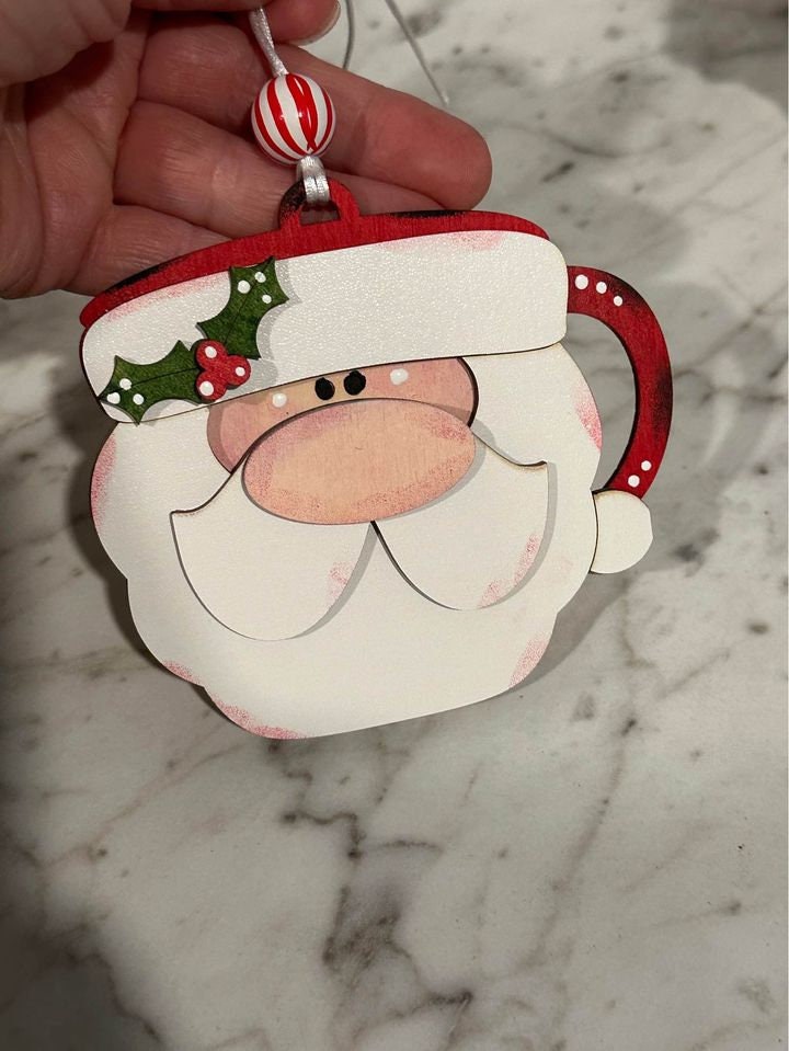 Santa Mug Ornament, 3D Santa Christmas Ornaments, Custom Santa Decorations, Festive Santa Ornaments, Personalized Holiday Mug Ornament
