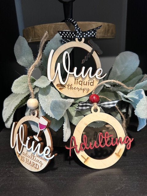 Wine liquid Therapy, Wine Christmas Ornaments, Adulting is hard, Wine Ornaments 3D, Wine Sass Ornaments, Girlfriend, Gift Exchange