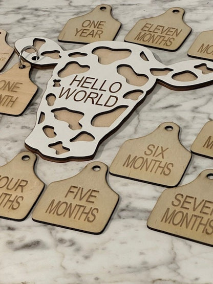 Cow Tag Baby Milestones, Monthly Growth Tags, Baby Photo Props, Newborn Announcement, Cow Tag, Cow Baby Announcement
