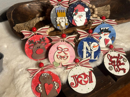 Set of 9 Christmas Ornament Bundle, Wooden Ornaments, Santa Nutcracker Religious, Christmas Tree Decorations, Holiday Ornament Set