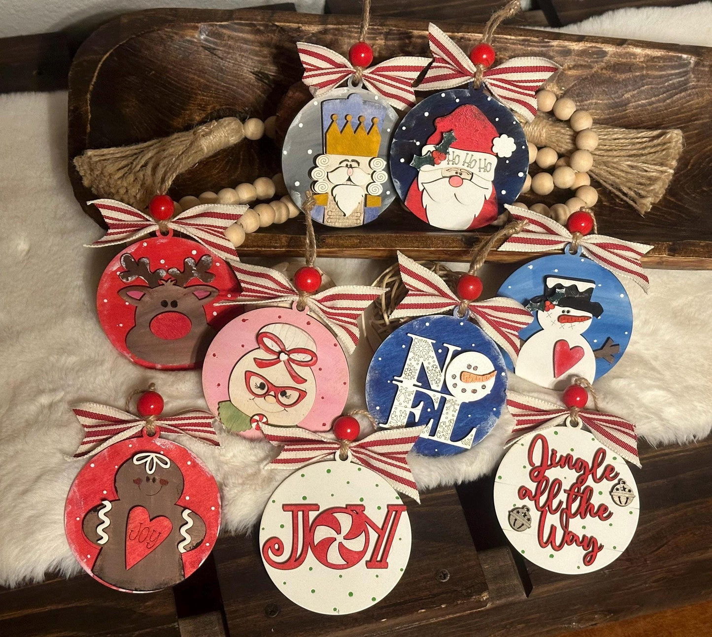 Santa and Friends Ornaments, Wooden Ornaments, Santa Nutcracker Religious, Christmas Tree Decorations, Holiday Ornament, Gingerbread